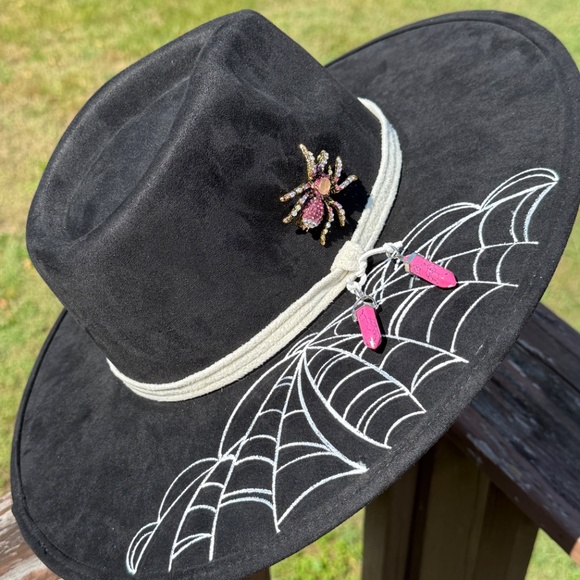 Hand Painted Spiderweb Suede Fedora Hat main image 4
